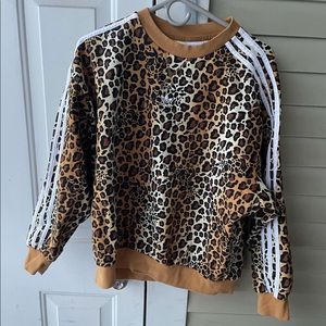 Adidas Leopard Print Sweater with White Stripes